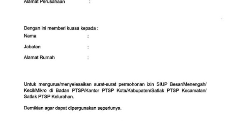 Contoh Surat Permohonan Tempat Usaha